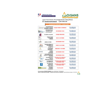 Planning des partenaires de l’espace France services pour le mois d’octobre