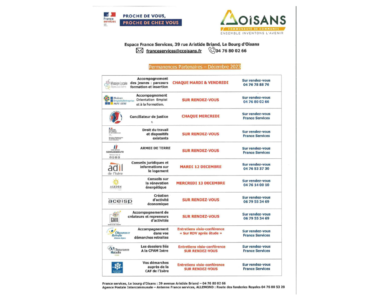 Planning partenaires de l’espace France services – Décembre 2023