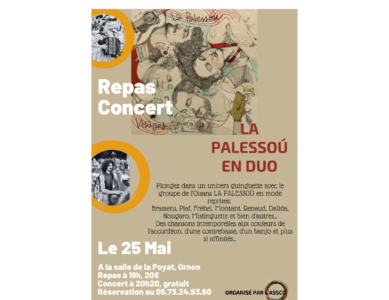 Repas Concert – LA PALESSOU EN DUO – Le 25 mai 2024