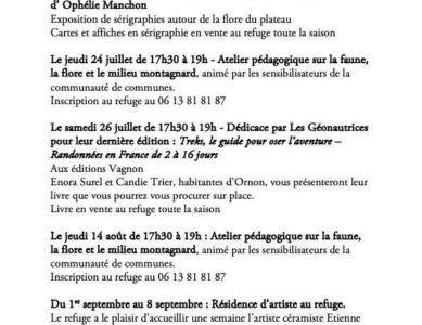 Programme d’animation du refuge du Taillefer – été 2025